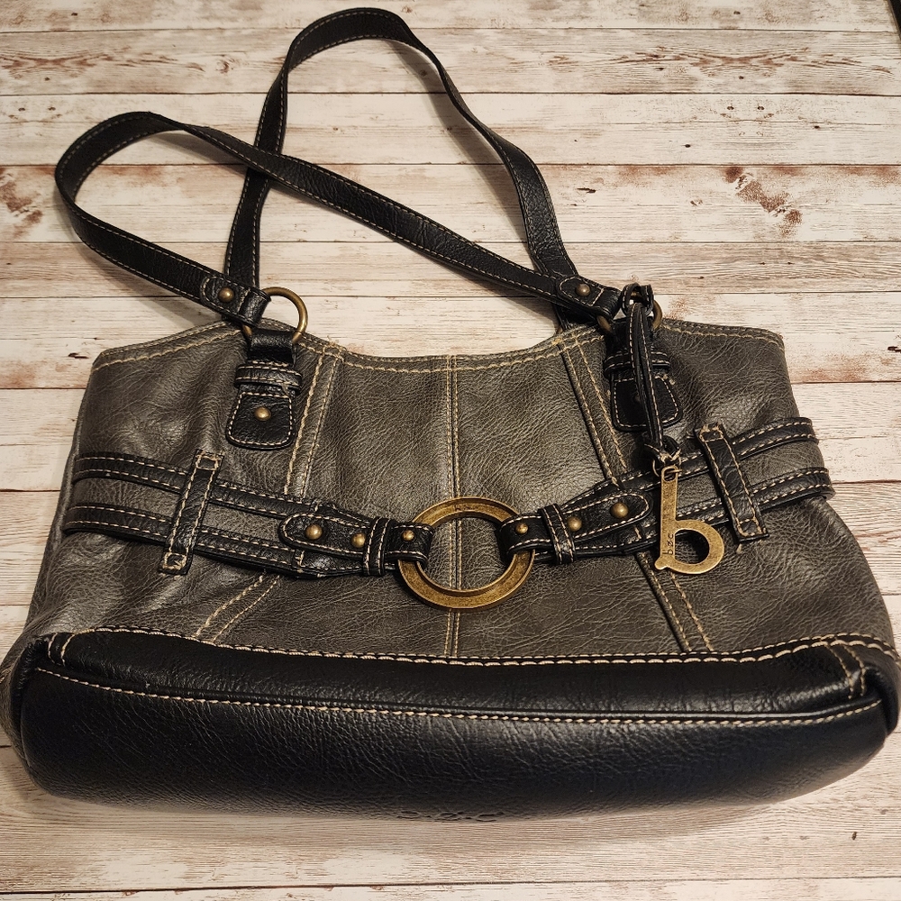 Gray & Black Leather  BOC Shoulder Bag